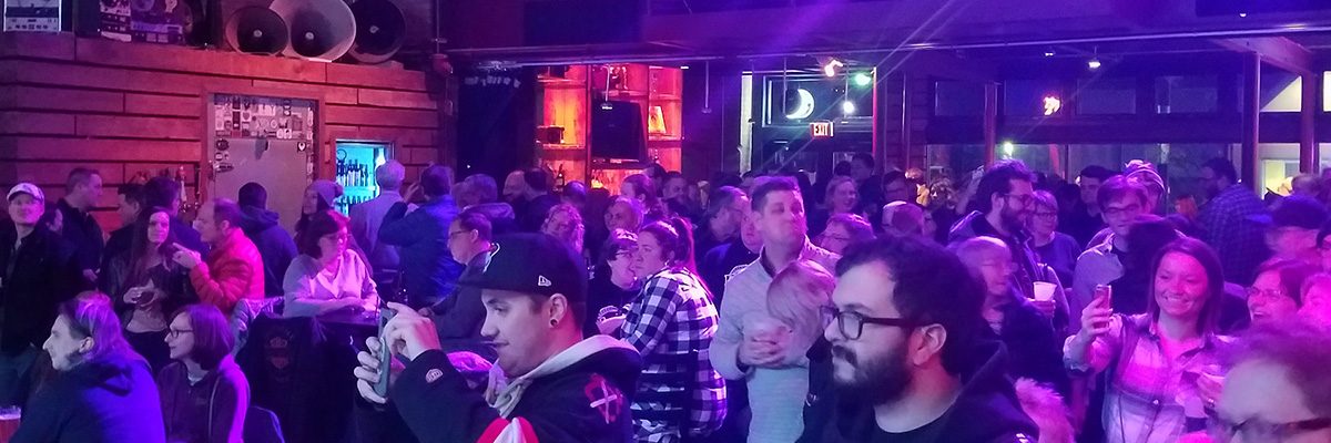 A crowd gathered around the stage at Brewery Band Ballyhoo