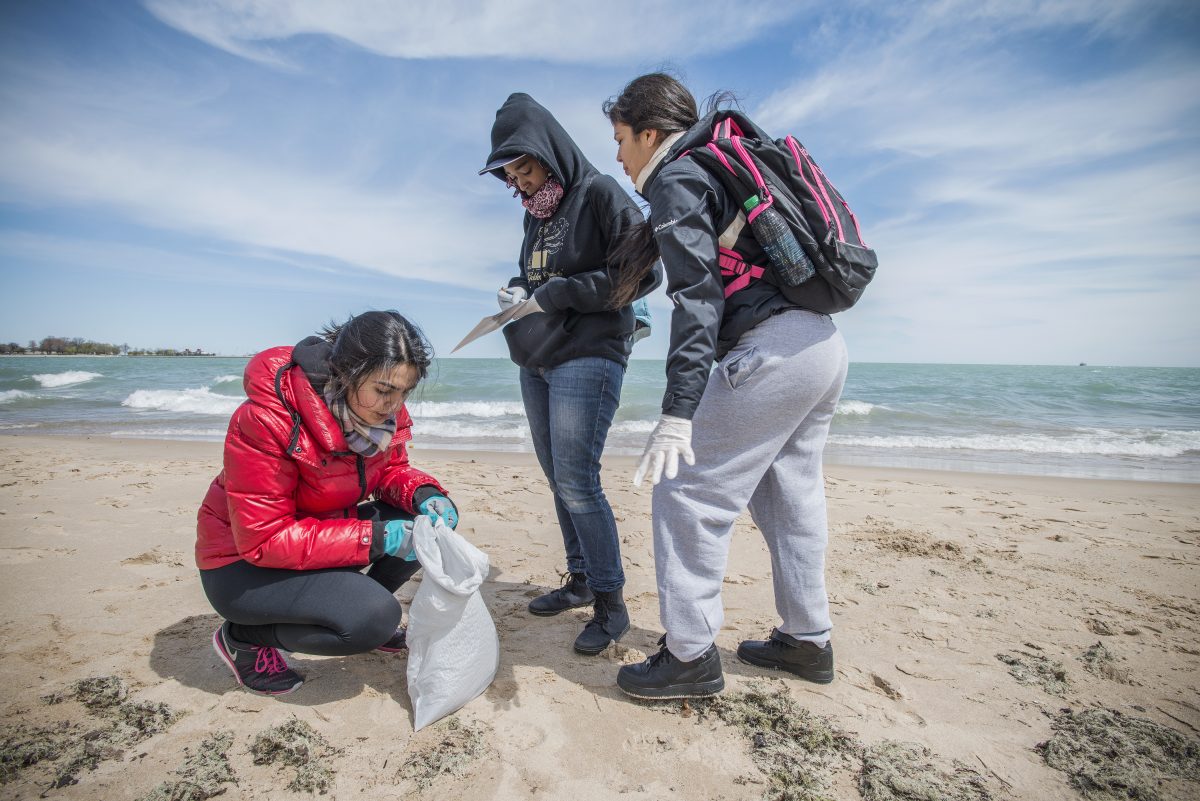 Adopt-a-Beach volunteers cleaning up a beach in Chicago