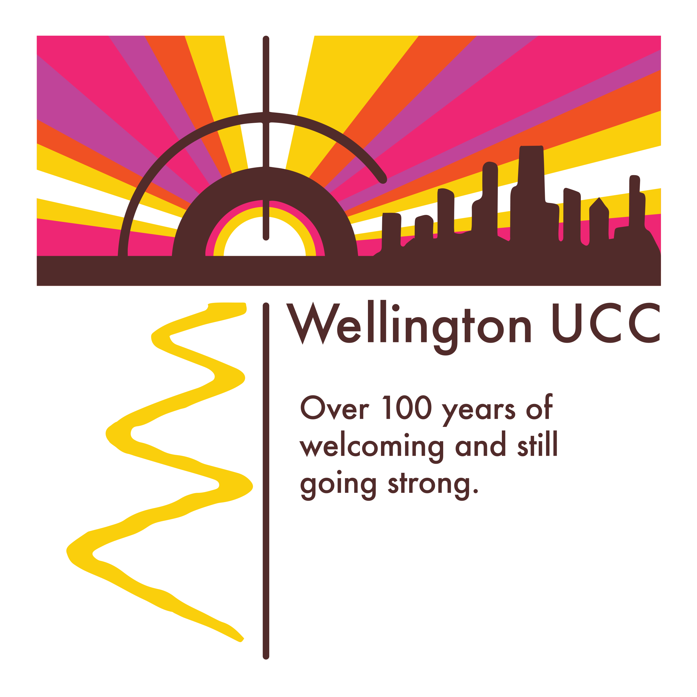 Wellington UCC logo. Over 100 years of welcoming and still going strong.